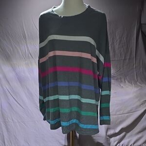 Gray and Pink Crewneck Sweater with Stripes